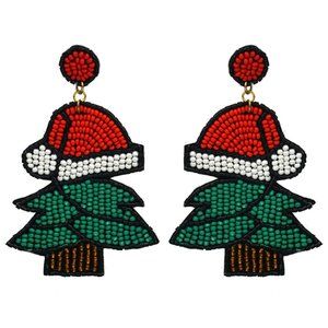 SANTA HAT CHRISTMAS TREE EARRINGS